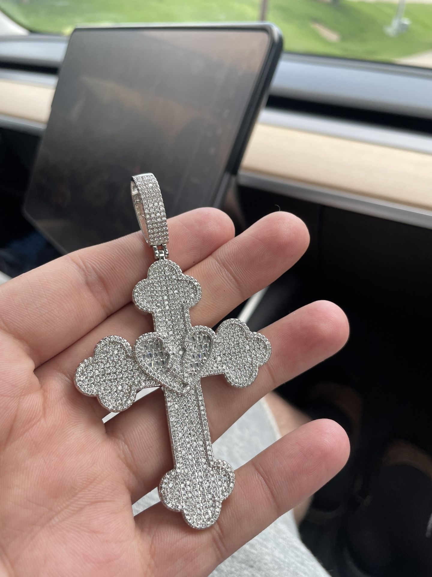 Cross Heart Moissanite Pendant