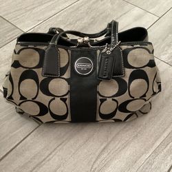 Coach Signature Striped Framed Carryall With Kisslock Bag