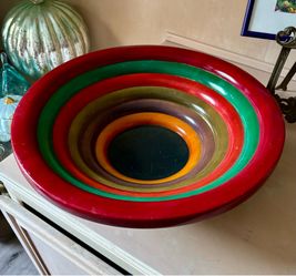 Large Colorful Post-Modern Italian Wooden Bowl