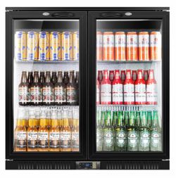 35.43 in. 2-Glass Door Commercial Beverage Cooler, 216-Cans, Counter-Height Back Bar Refrigerator w/ LED Lighting, Black