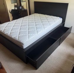 Ikea full size bed frame with 2 drawers black