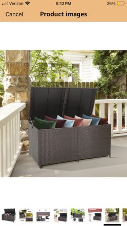 Outdoor Storage Box, Wicker Patio Deck Box with 2 Universal Wheels and Waterproof Zippered Liner, Outdoor Storage Container for Cushions, and Garden T