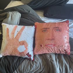 nick cage or hand sequin pillow 