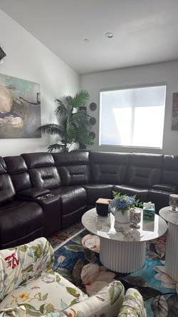Dark Brown Leather Reclining Sectional Sofa