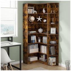 Bookshelves, 6 Tiers Shelf Large Tall Corner Etagere Bookcase with Full Baffle, L-Shaped Modern Storage Display Industrial Book Shelf for Bedroom, Hom