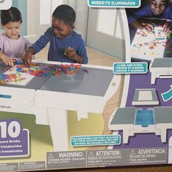 Kidkraft Building Bricks Play N Glow Activity Table W/210 Brick, White