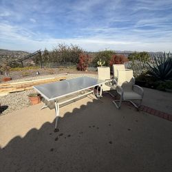 Long Glass Table W Six Chairs 