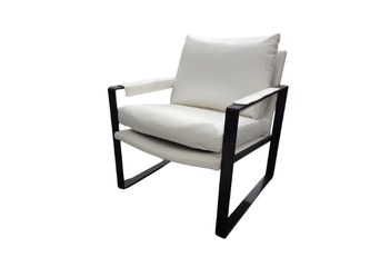 Modern White Accent Chair with Black Metal Frame – Like New!