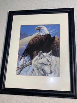"Eagle and Wolf" by Gary Ampel Framed Art Print 16x12.5