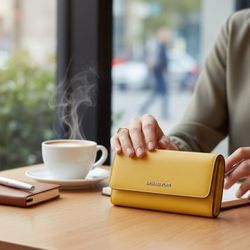 Michael Kors Jet Set Large Trifold Wallet "Sunshine" Yellow Saffiano Leather In Used Condition With Blemishes/Scratches. SEE PICS. SOLD AS-IS IN BLEMI