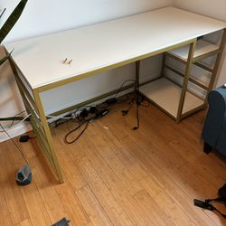 Gold and White Desk and Chair