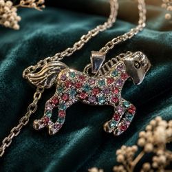 Sparkling Multicolor Horse Necklace 