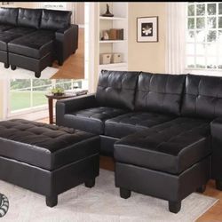 Lyssa Black Bonded Leather Match Sectional Sofa with OTTOMAN 