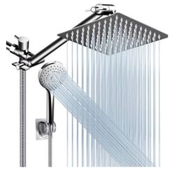 Shower Head Combo,8 Inch High Pressure Rain Shower Head with 11 Inch Adjustable Extension Arm and 5 Settings Handheld Shower Head Combo,Powerful Showe