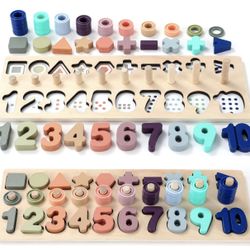 Wooden Number Puzzle for Toddler Activities - Montessori Toys for Toddlers Shape Sorting Counting Game for Age 3 4 5 Year olds Kids - Preschool Math L