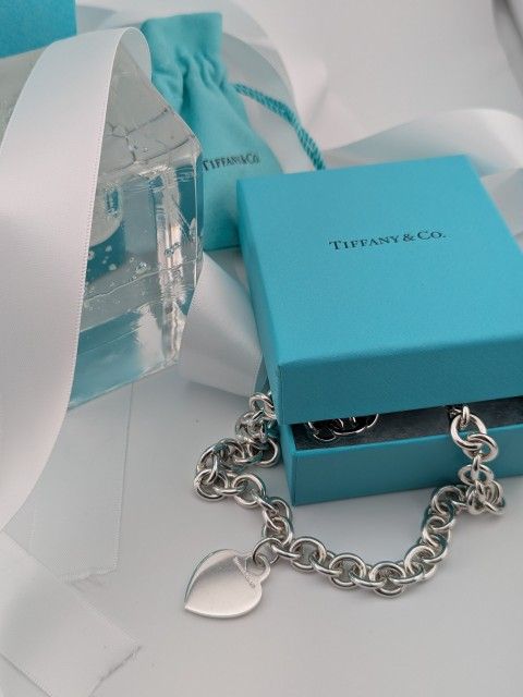 🤍💎Authentic Tiffany & Co. Blank Heart Tag Large 10 mm Rolo Chain Necklace Sterling Silver👌