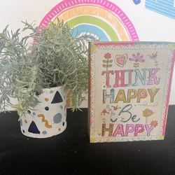 WOODEN SIGN WITH CUTE FAUX PLANT - CUTE DECOR SET