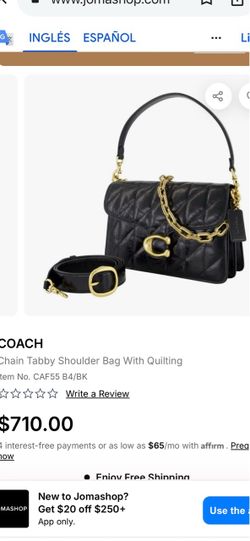 Coach Tabby Quilted Black Shoulder Bag Chain Strap Detachable Strap DescripcCoach Tabby Quilted Black Shoulder