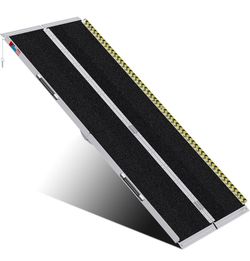 Portable Wheelchair Ramp 7FT, Anti-Slip Aluminum Folding Portable Ramp, Wheelchair Ramps for Home, Weight Capacity Up to 800 LBS, with Transition Plat