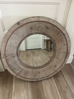 Round Wood Framed Wall Mirror $60