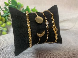 4 PC Women Charm Crystal Gold Plated Cuff Bracelet