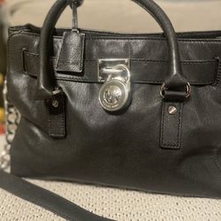 Michael Kors Hamilton Black Leather Satchel Handbag