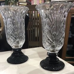 Large Pattern Glass Candle Holders Or Vases 