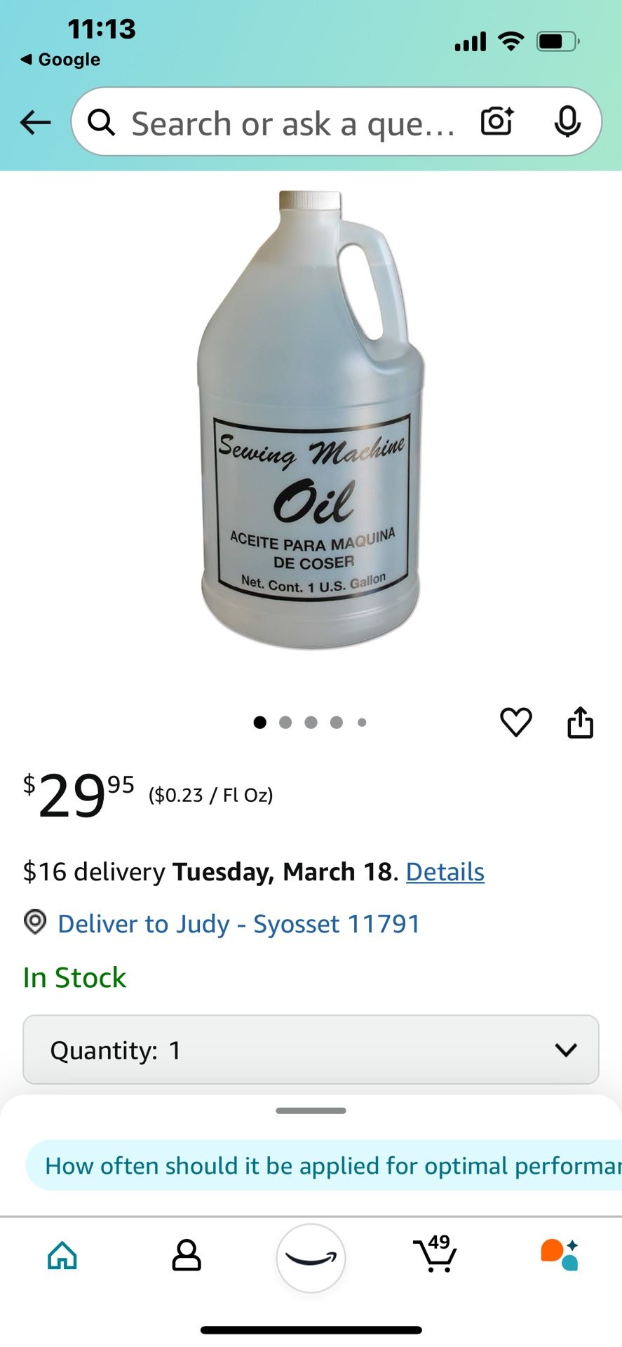 Sewing Machine Oil 1 Gallon