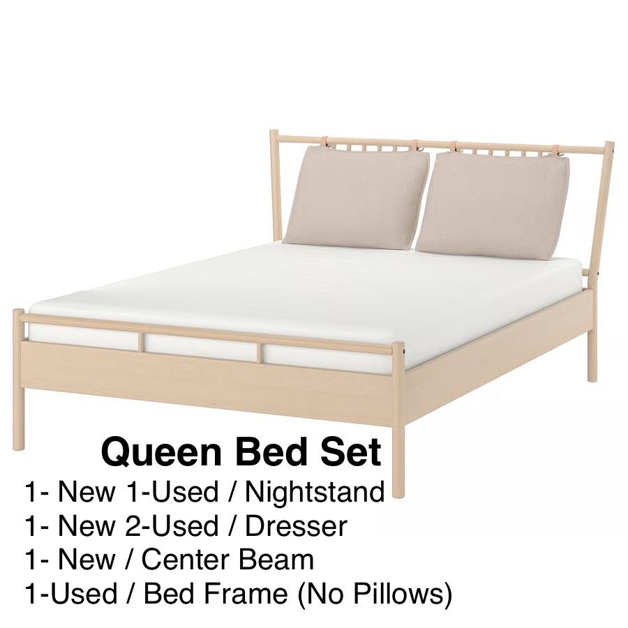 Queen Bed Set Birch Wood USED