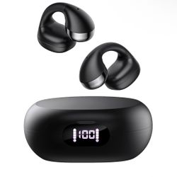 Open Ear Headphones, Bluetooth 5.4 Clip on Earbuds Flexible Ear Clip Design Headphones with LED Digital Display 30H Playtime Lightweight Comfort Bluet