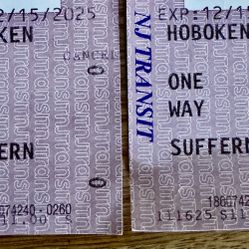 2 One Way NJ Transit Train Tickets From Hoboken to Suffern Exp 12/15