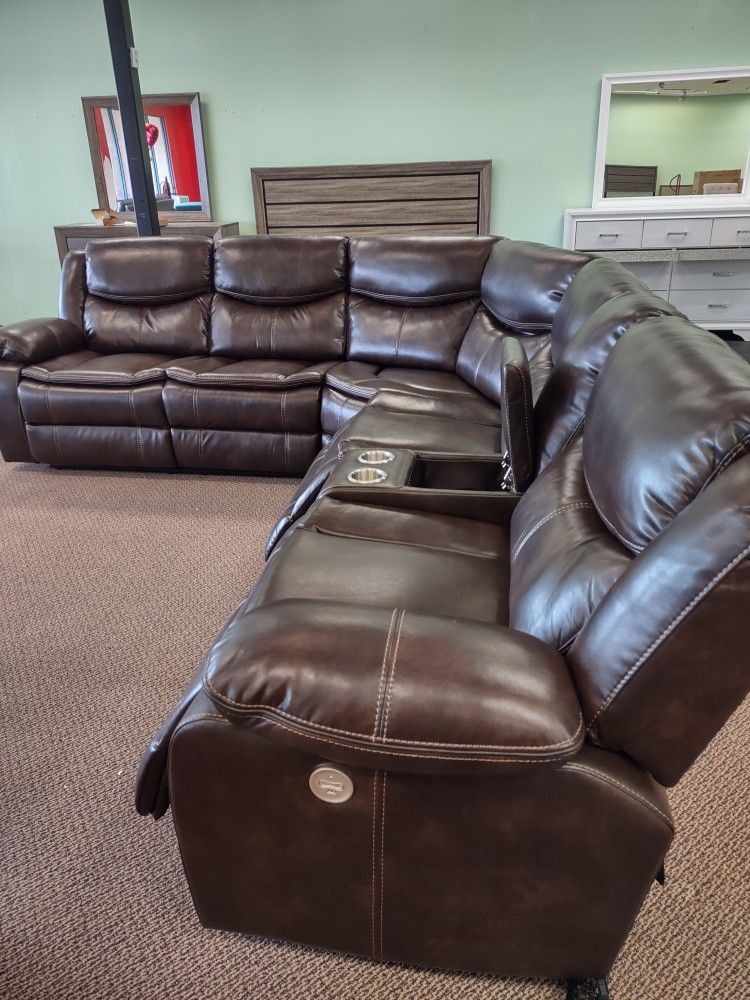 New Power Sectional Sofa With Three Power Recliners On Sale Now Don't Miss.