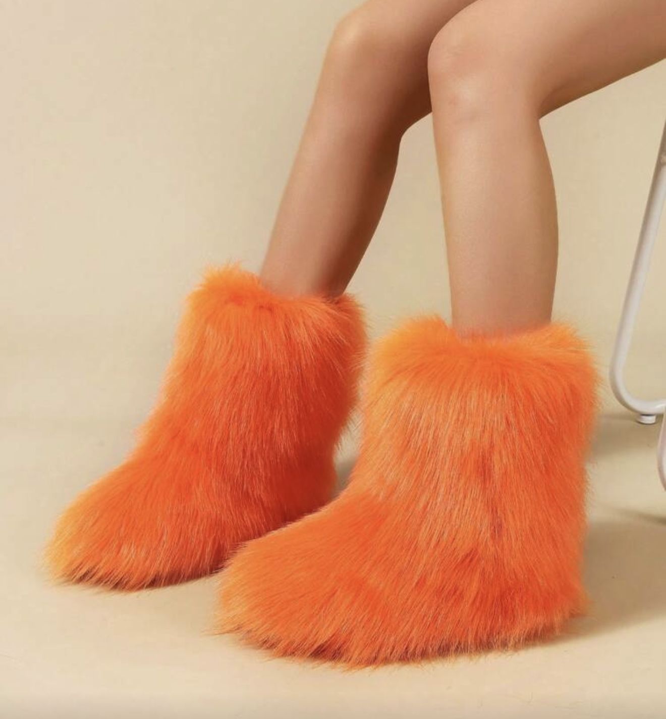 Boots-Women's Faux Fur Boot Furry Fluffy—Orange/US9
