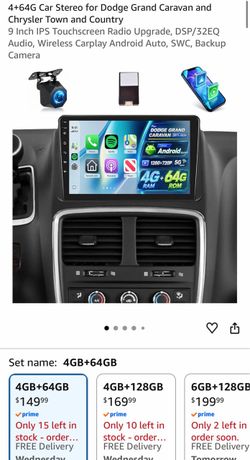 4+64G Car Stereo for Dodge Grand Caravan and Chrysler Town and Country 9 Inch IPS Touchscreen Radio Upgrade, DSP/32EQ Audio, Wireless Carplay Android 