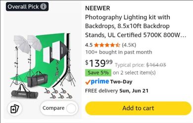 NEEWER Photography Lighting kit with Backdrops