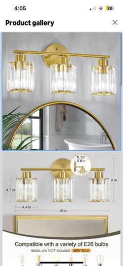 Modern Gold Crystal Bathroom Light Fixtures,3-Light Bathroom Lighting Fixtures