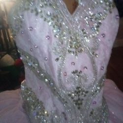 New 3 Piece Quinceanera Dress Or Sweet 16 Dress 22 Corset Under Skirt With Giant Roses Pink