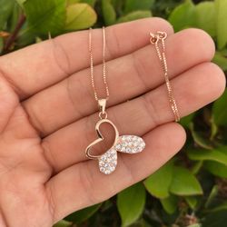 925 Sterling Silver Butterfly Necklace Rose Gold Clear CZ  Mariposa plata 925