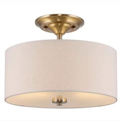 13 in 60-Watt 2-Light Cool Brass Modern Semi-Flush Mount Ceiling Light Fixture - New