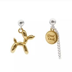 Gold Silver Dog Good Luck Charm Drop Earrings Gift