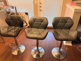 Set of 3 Gray Faux Leather Adjustable Bar Stools