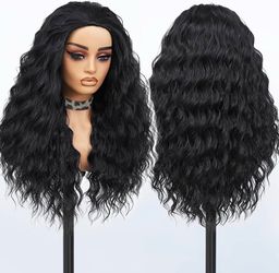 Curly Half Wig, Black 26 In, Glueless Wig for Black Women