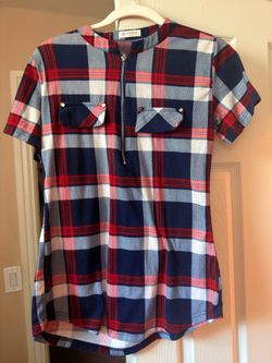 Bulotus Short Sleeve Plaid Zip-Up Blouse - Size Small