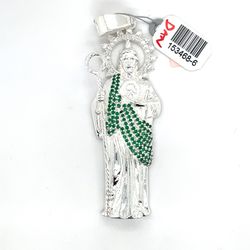 925 Sterling Silver Large Judas Green And White Cubic Zirconia 13.70grams 153468 3