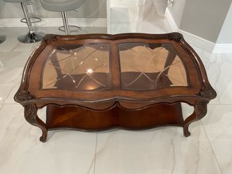Traditional Wood and Glass Coffee Table