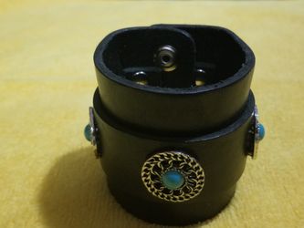 Leather bracelet with silver turquoise concho