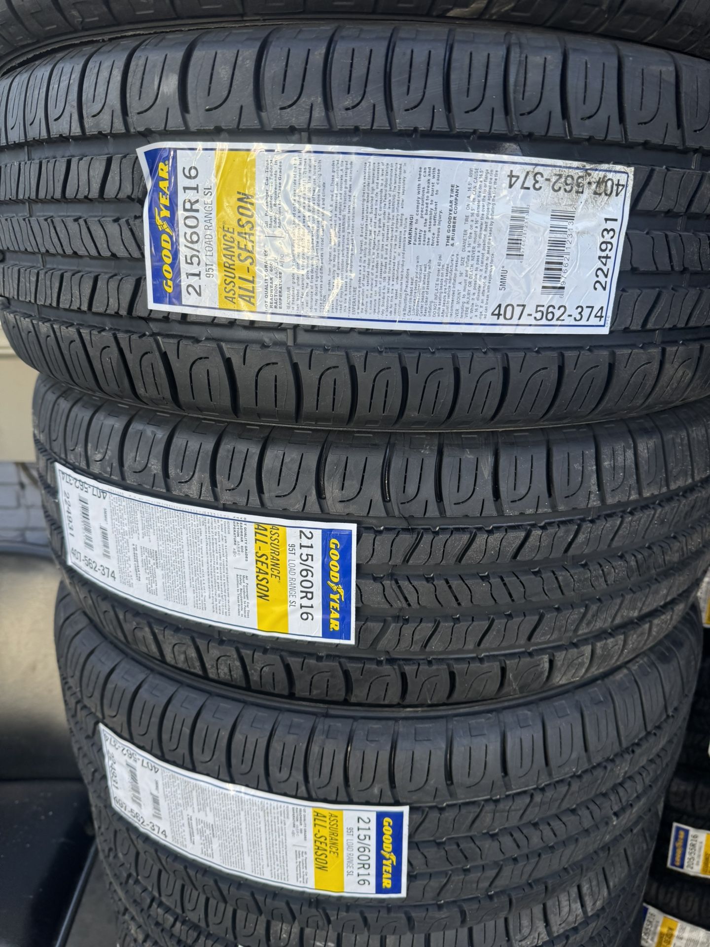 (4) 215/60R16 SET OF NEW TIRES GOOD YEAR AS 65.000 MILES ! INSTALLED AND BALANCE !