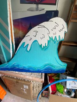 Patio decor or beach theme party surf board and wave