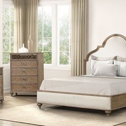 Brand New Rustic Oak & Beige 4pc Queen Bedroom Set (Available In Eastern King)