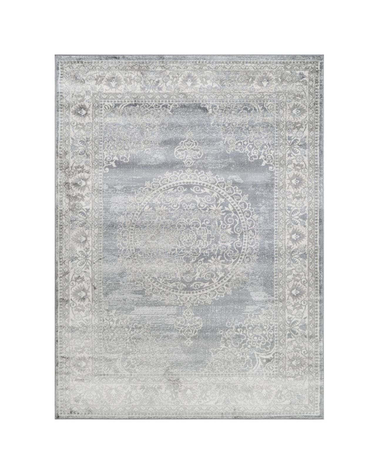 8/10 Light Gray Distressed Design Rug 